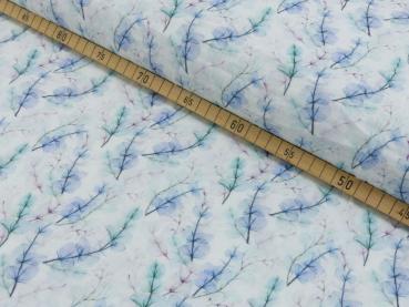 Preview: Musselin Blüten und Blätter in Blautönen auf Mint